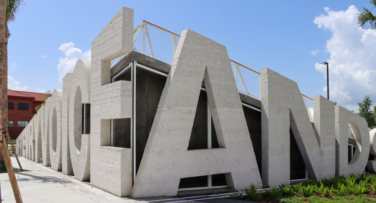 View of large stone letters at the new Freedom Park in Jacksonville, Florida
